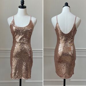 Fashion Nova Rose Gold Copper Sequin BodyCon Mini Dress M